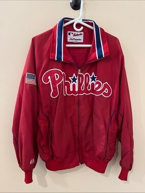 Vintage Majestic Red Phillies Zip-Up Jacket with Navy & White Trim